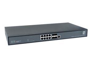 LevelOne 12-Port L3 Managed 10-Gigabit Switch, 8 x 1G/2.5G/5G/10G RJ45, 4 x 1G/2.5G/10G SFP+ Uplinks, 240Gbps Non-Blocking Fabric, 19-Inch Rackmount