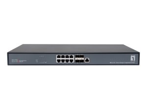LevelOne 12-Port L3 Managed 10-Gigabit Switch, 8 x 1G/2.5G/5G/10G RJ45, 4 x 1G/2.5G/10G SFP+ Uplinks, 240Gbps Non-Blocking Fabric, 19-Inch Rackmount