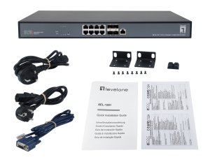 LevelOne 12-Port L3 Managed 10-Gigabit Switch, 8 x 1G/2.5G/5G/10G RJ45, 4 x 1G/2.5G/10G SFP+ Uplinks, 240Gbps Non-Blocking Fabric, 19-Inch Rackmount