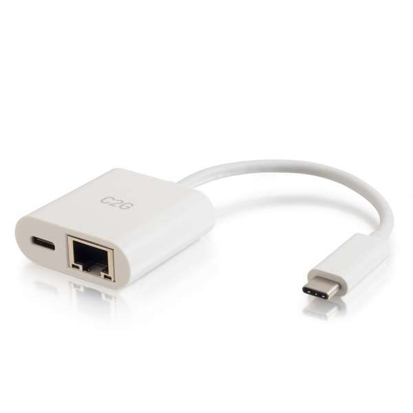 C2G USB C to Ethernet Adapter With Power Delivery - White - Network Adapter