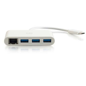 C2G USB C Ethernet and 3-Port USB Hub - White - Hub - 3 Ports