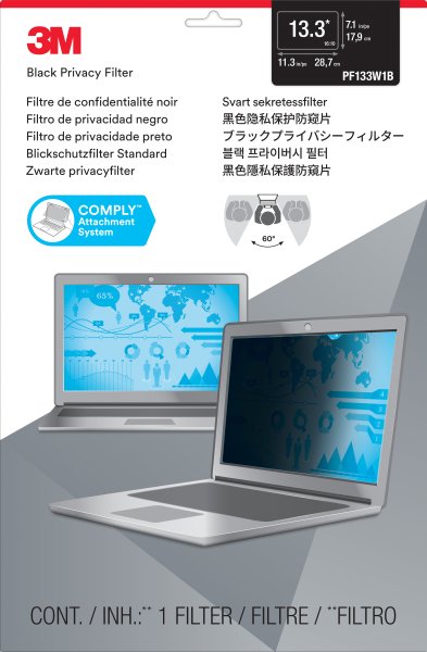 3M PF133W1B 33.8 cm (13.3") Laptop Frameless display privacy filter