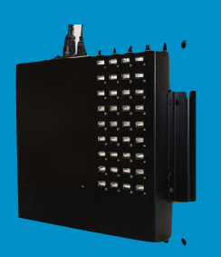 T32V - 32 bay storage & charging trolley for devices from 7"-16" screen sizes. Finished in a silver/white combination (Vertical storage)