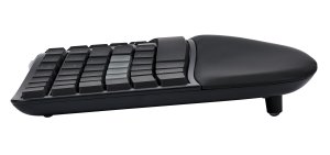 Kinesis Ergonomic mWave Quiet/Linear for PC/Windows Bluetooth Mechanical Keyboard for PC - UK Layout - Black. The mWave is a negative tilt fixed split tented design with integrated palm support. Supports simultaneous connection to 3 devices backlighting a