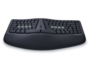 Kinesis Ergonomic mWave Quiet/Linear for PC/Windows Bluetooth Mechanical Keyboard for PC - UK Layout - Black. The mWave is a negative tilt fixed split tented design with integrated palm support. Supports simultaneous connection to 3 devices backlighting a