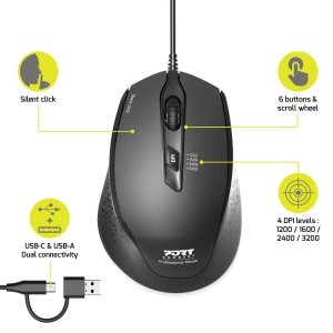 Port Designs PORT Connect OFFICE+ mouse Right-hand USB Type-A + USB Type-C Optical 3200 DPI