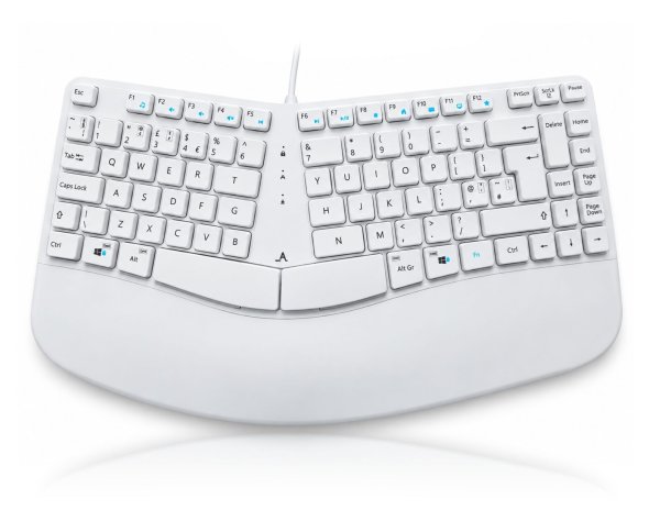 Accuratus Contour White - USB Type A/C Sculptured Ergonomic Split Key Multimedia Keyboard with Reverse Tilt PC & Mac
