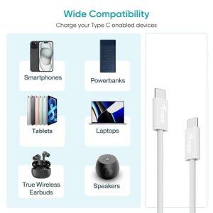 Equip USB 2.0 Cable, USB-C Male to USB-C Male, 0.3m, PD 60W, White