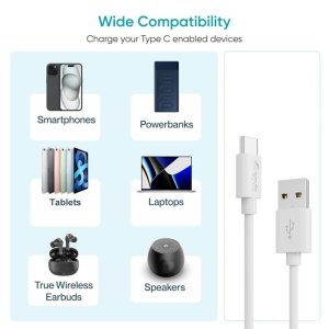 Equip USB 2.0 Cable, USB-A Male to USB-C Male, 0.5m White