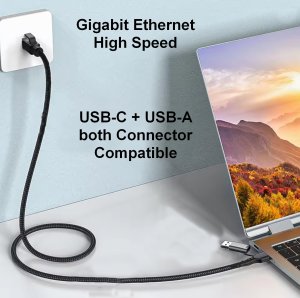 Equip 2 in 1 USB-C + A to RJ45 Gigabit Ethernet Cable, 5.0m