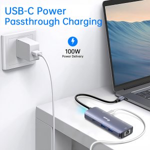 Equip USB-C 7-in-1 MST Multifunctional Adapter, Dual HDMI 4K/30Hz, Gigabit Ethernet, 100W USB-C PD, USB-C (5Gbps) x 1, USB-A (5Gbps) x 2