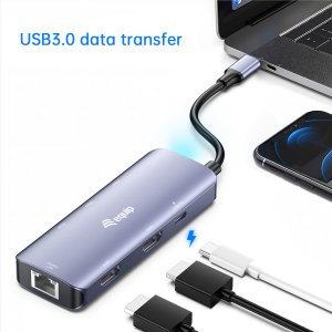Equip USB-C 7-in-1 MST Multifunctional Adapter, Dual HDMI 4K/30Hz, Gigabit Ethernet, 100W USB-C PD, USB-C (5Gbps) x 1, USB-A (5Gbps) x 2