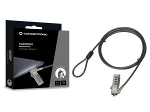 Conceptronic CUSTODIO01BW Combination Laptop Lock, Wedge Slot, 1.8m