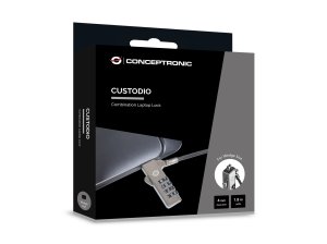 Conceptronic CUSTODIO01BW Combination Laptop Lock, Wedge Slot, 1.8m