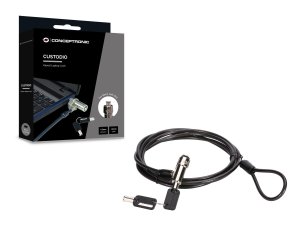 Conceptronic CUSTODIO02BNM Keyed Laptop Lock, Nano Lock Slot, Master Keyed Compatible, 1.8m