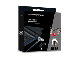 Conceptronic CUSTODIO02BNTM Keyed Dual Head Laptop Lock, Nano Lock Slot, Master Keyed Compatible, 1.8m