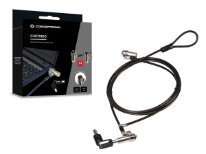 Conceptronic CUSTODIO02BNTM Keyed Dual Head Laptop Lock, Nano Lock Slot, Master Keyed Compatible, 1.8m
