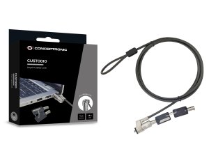 Conceptronic CUSTODIO02BWM Keyed Laptop Lock, Wedge Slot, Master Keyed Compatible, 1.8m