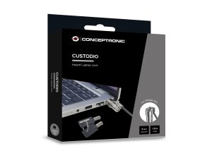 Conceptronic CUSTODIO02BWM Keyed Laptop Lock, Wedge Slot, Master Keyed Compatible, 1.8m