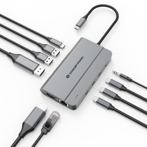 Conceptronic DONN34G 10-in-1 USB 3.2 Gen 2 MST Docking Station, 4K60Hz HDMI, 8K30Hz DisplayPort, GbE, USB-C 10Gbps x 3, USB-A 480Mbps x 2, Audio, 100W USB PD