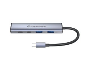 Conceptronic HUBBIES22G 4-Port USB 3.2 Gen 1 Hub, 2 x USB-C & 2 x USB-A Ports, 5Gbps, USB-C PD 100W