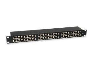 19″, 1U, 48x RJ45, Cat.6 Shielded Patch Panel, Black