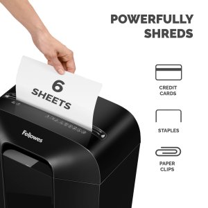 Fellowes LX Series Paper Shredder LX25 6 Sheet Cross Cut Shredder with 11.5 Litre Bin High Security P4 Black