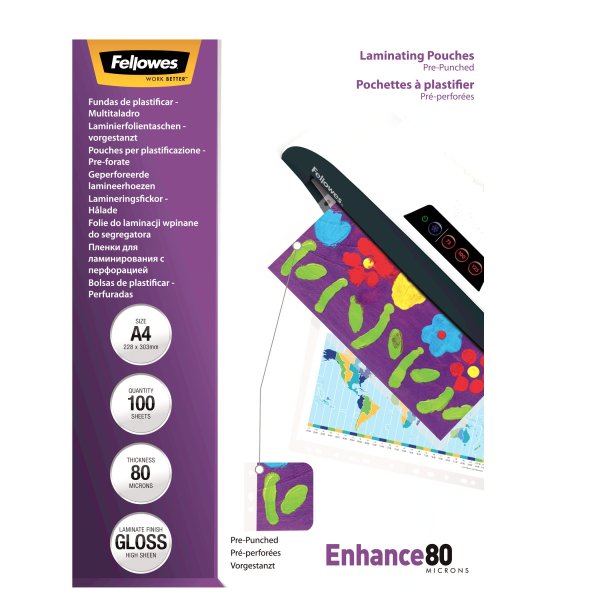 A4 Pre-Punched 80 Micron Laminating Pouch, 100pcs