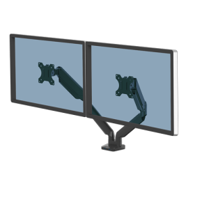 Fellowes Platinum Series Dual Monitor Arm - Monitor Mount for Two 8KG 40 Inch Screens - Adjustable Dual Monitor Desk Mount - Tilt 45° Pan 180° Swivel 360° Rotation 360°, VESA 75 x 75/100 x 100 - Black