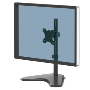 Fellowes Seasa Single Monitor Arm - Freestanding Monitor Mount for 8KG 32 inch Screens - Ergonomic Adjustable Monitor Arm - Tilt 45° Pan 120° Rotation 360°, VESA 75 x 75/100 x 100 - Black