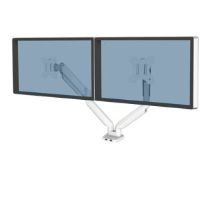 Fellowes Platinum Series Dual Monitor Arm - Monitor Mount for Two 8KG 40 Inch Screens - Adjustable Dual Monitor Desk Mount - Tilt 45° Pan 180° Swivel 360° Rotation 360°, VESA 75 x 75/100 x 100 - White