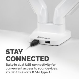 Fellowes Platinum Series Dual Monitor Arm - Monitor Mount for Two 8KG 40 Inch Screens - Adjustable Dual Monitor Desk Mount - Tilt 45° Pan 180° Swivel 360° Rotation 360°, VESA 75 x 75/100 x 100 - White