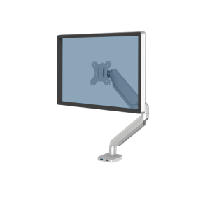 Fellowes Platinum Series Monitor Arm - Monitor Mount for 8KG 40 Inch Screens - Adjustable Monitor Desk Mount - Tilt 45° Pan 180° Swivel 360° Rotation 360°, VESA 75 x 75/100 x 100 - Silver