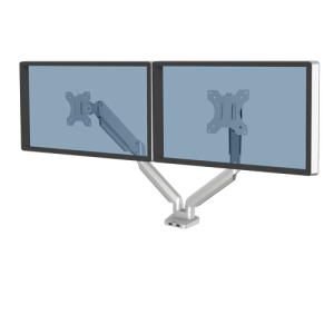 Fellowes Platinum Series Dual Monitor Arm - Monitor Mount for Two 8KG 40 Inch Screens - Adjustable Dual Monitor Desk Mount - Tilt 45° Pan 180ᵒ Swivel 360ᵒ Rotation 360ᵒ, VESA 75 x 75/100 x 100 - Silver