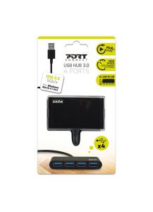 Port Designs 900121 interface hub USB 3.2 Gen 1 (3.1 Gen 1) Type-A 5000 Mbit/s Black