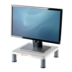 Fellowes Computer Monitor Stand with 3 Height Adjustments - Standard Monitor Riser with Cable Management - Ergonomic Adjustable Monitor Stand for Computers - Max Weight 27KG/Max Size 21″ - Platinum