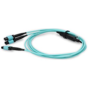 10m 2xMPO-16 (Female) to MPO (Female) 16-strand Aqua OM4 Crossover LSZH-Rated)