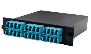 MPO fiber optic cassette for a 3 bay interchangeable patch panel