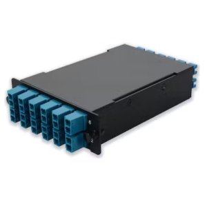 4-Bay Panel Plate with 24-fiber 12x LC Duplex OS2 Fiber adapter panel