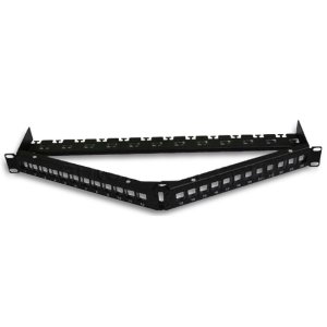 19-inch Cat6A 24-Port Angled 1U Patch Panel with 180 Degree Keystones