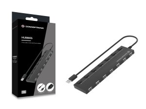 Conceptronic HUBBIES08BP 7-Port USB 2.0 Hub with Power Adapter, USB-A to 7 x USB-A, 480Mbps, USB Powered with External Adapter, 90cm Cable