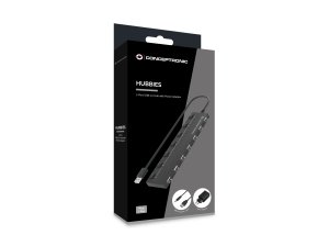 Conceptronic HUBBIES08BP 7-Port USB 2.0 Hub with Power Adapter, USB-A to 7 x USB-A, 480Mbps, USB Powered with External Adapter, 90cm Cable