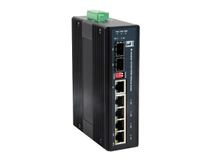 LevelOne 6-Port Gigabit Industrial Switch, 1 x SFP, 1 x SFP/RJ45 Combo, -40°C to 75°C, DIN-Rail