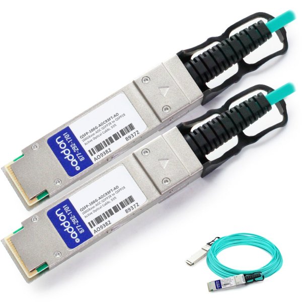 AddOn Networks QSFP-100G-AOC93FT-AO InfiniBand/fibre optic cable 28.3 m QSFP28 Black, Cyan, Metallic